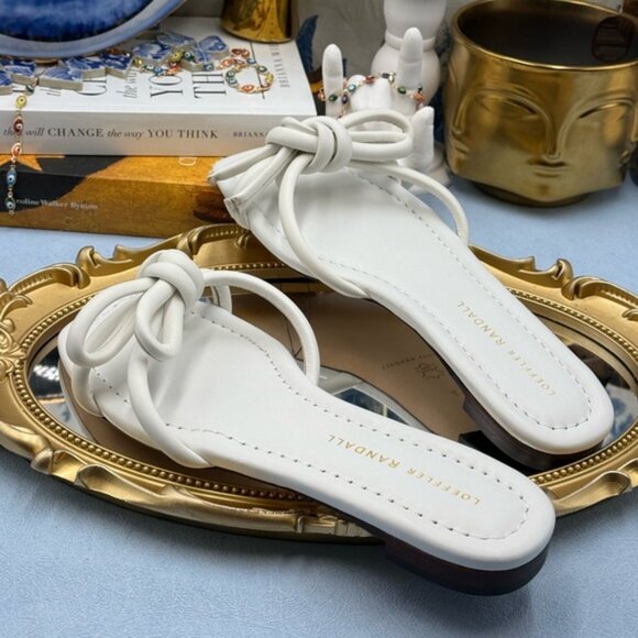 🆕 LOEFFLER RANDALL 🧿 NWOB Hadley Leather Bow Flat Sandals, White - Sz 7 B - Picture 11 of 12